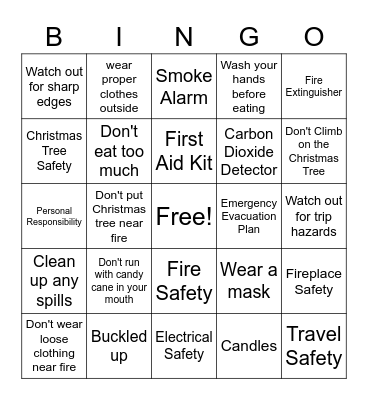 Christmas Safety Bingo Card