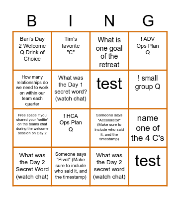 AHA Retreat Bingo Card