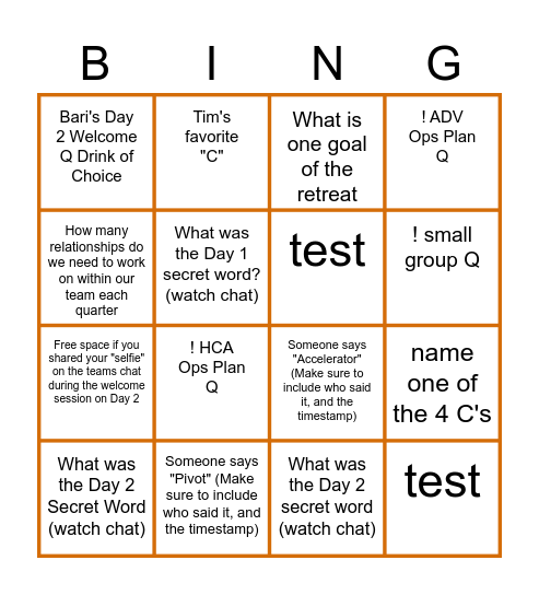 AHA Retreat Bingo Card