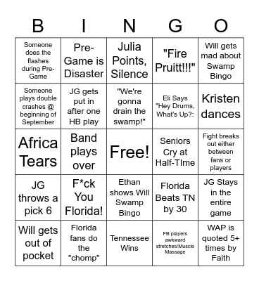 Swamp Bingo Card