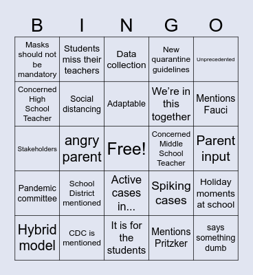 School Board Bingo Card