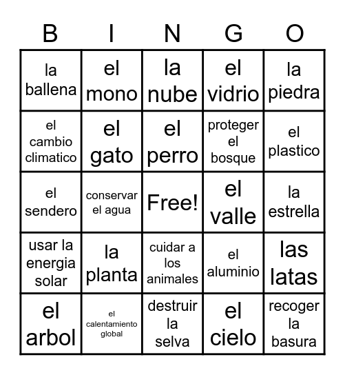 Vocabulary Bingo Card