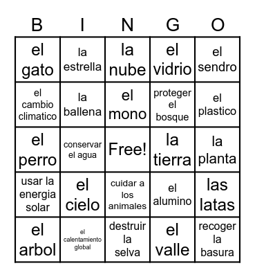 Vocabulary Bingo Card