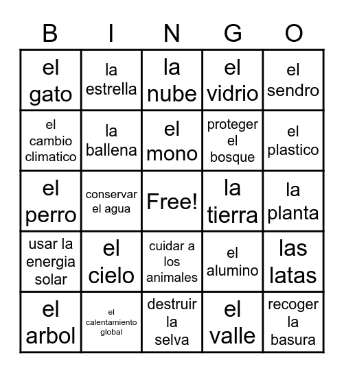 Vocabulary Bingo Card