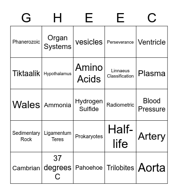 Bio Bingo Card