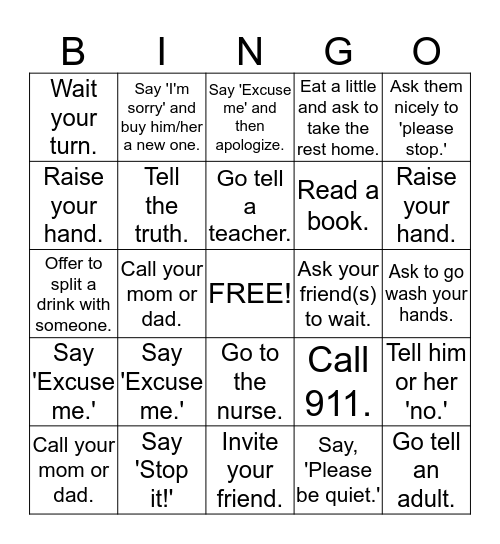 What Should You Do? Bingo Card
