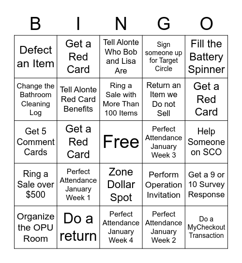 Service & Engagement Bingo (Jan 2020) Bingo Card