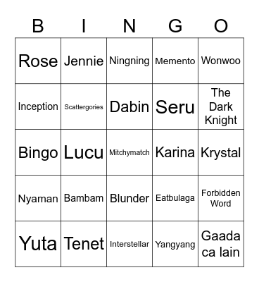 Kicik Bingo Card