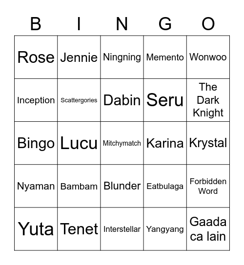 Kicik Bingo Card