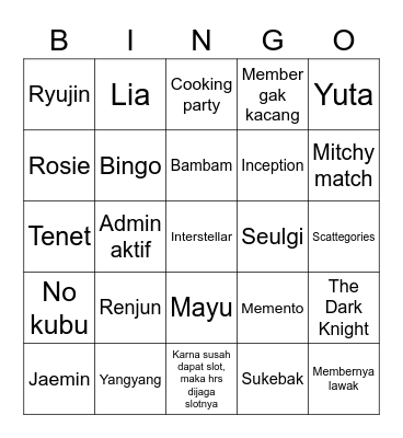 1201RYUJIN Bingo Card