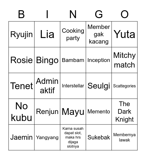 1201RYUJIN Bingo Card