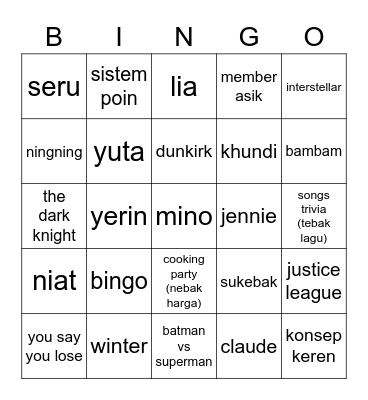 Untitled Bingo Card