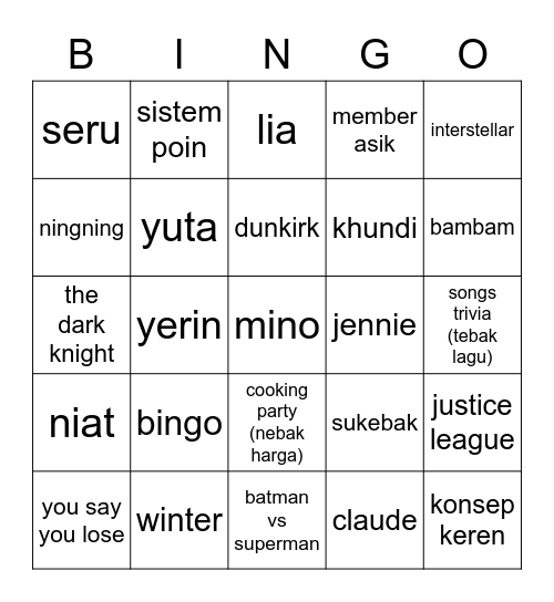 Untitled Bingo Card