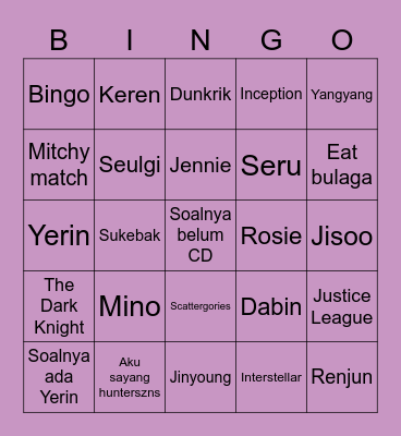 BAEK YERIN. Bingo Card