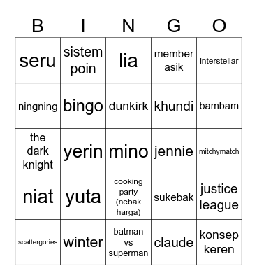 Untitled Bingo Card