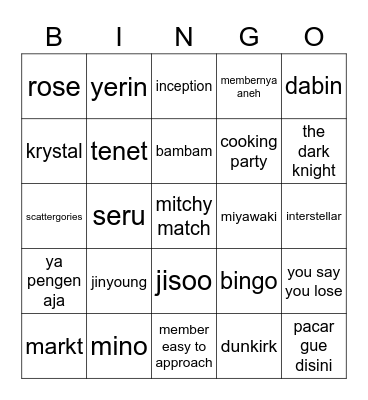 JINYOUNG Bingo Card