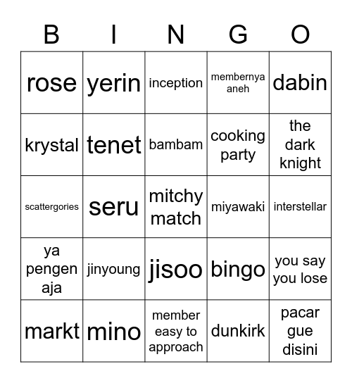 JINYOUNG Bingo Card