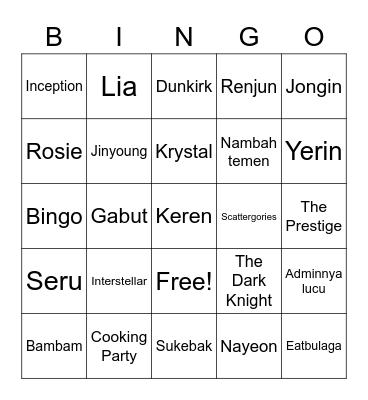 NANA Bingo Card
