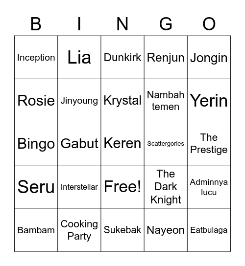 NANA Bingo Card