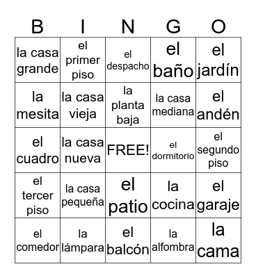La Casa Bingo Card