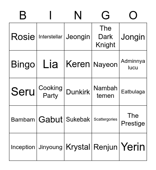 NANA Bingo Card