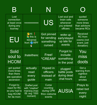 RPF Bingo (occifers version) Bingo Card