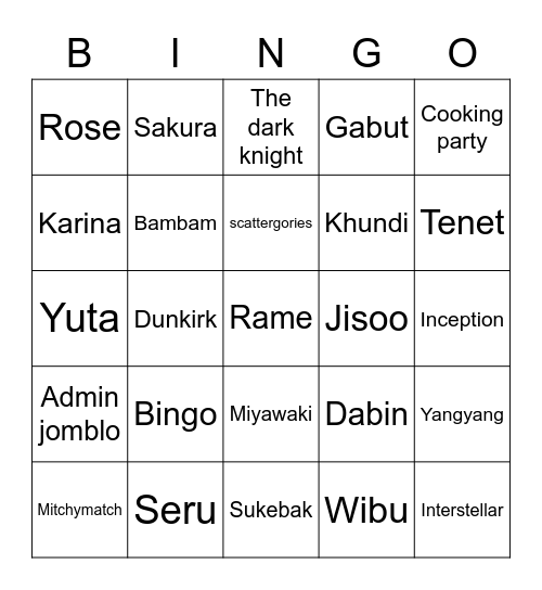 Untitled Bingo Card