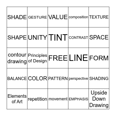 ART VOCABULARY BINGO Card