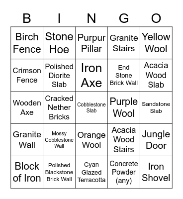 Minecraft inventory pt 1 Bingo Card
