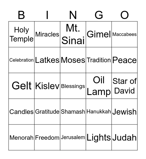 Hanukkah Bingo Card