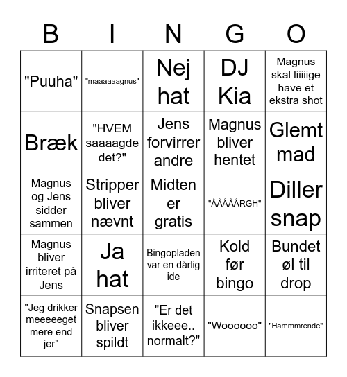 Bøgserne Bingo Bango Bingo Card