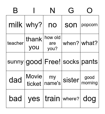 ASL Vocab Bingo Card