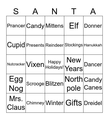 Placer Holiday Party Bingo Card