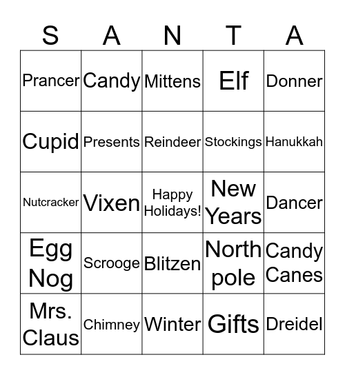 Placer Holiday Party Bingo Card