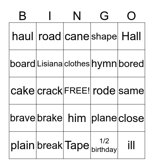 Long Vowel Sounds Bingo Card