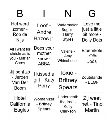 music! Bingo Card