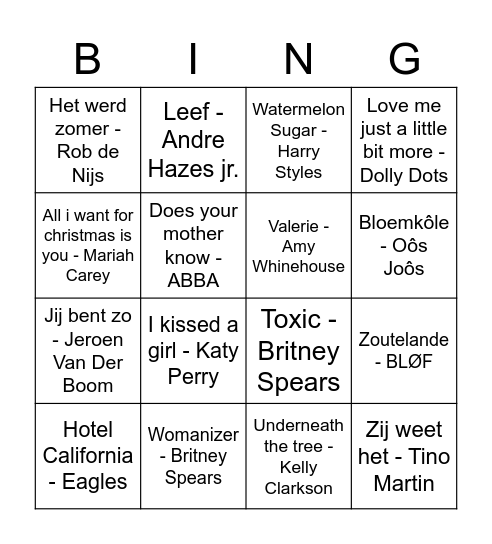music! Bingo Card