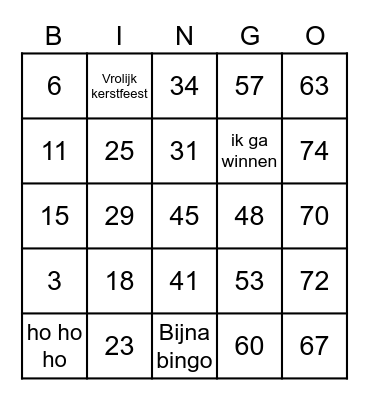 Bergselaan Kerst Bingo Card