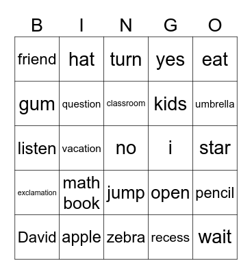 Untitled Bingo Card