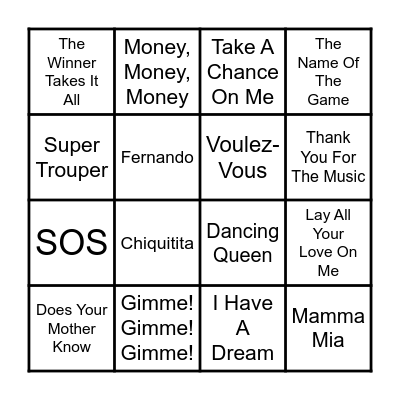 ABBA Gold Bingo Card