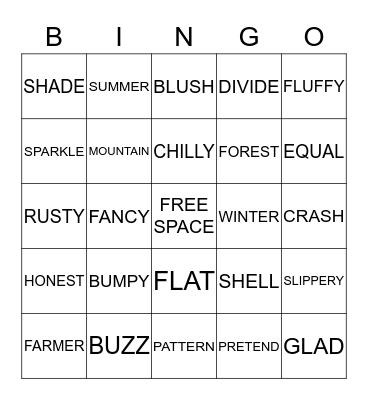 1st Grade Bingo Card