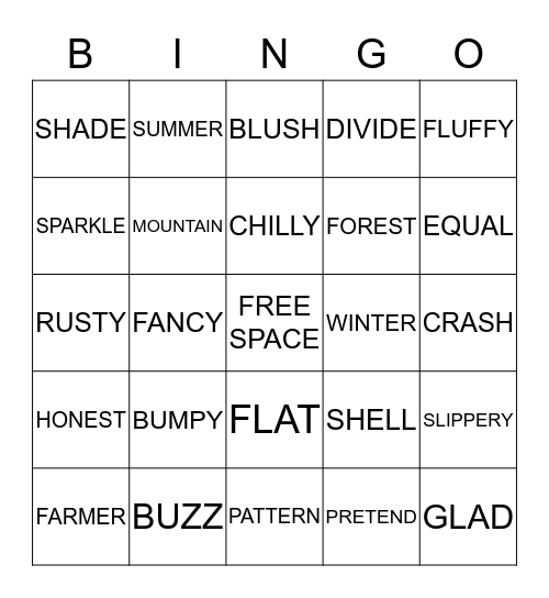 1st Grade Bingo Card