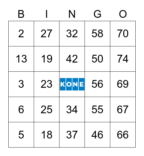 KONE Card Set 1 Bingo Card