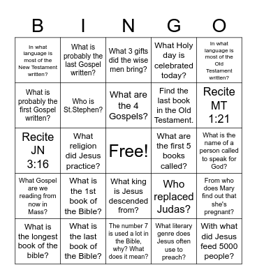 Bible Bingo Card