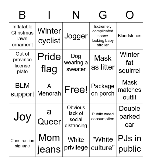 Covid Neighbourhood Walk Bingo Card