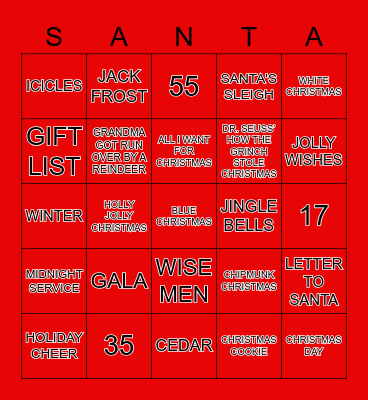 MERRY CHRISTMAS Bingo Card