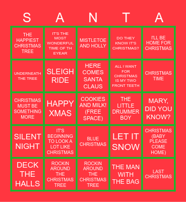 Christmas Music Bingo Card