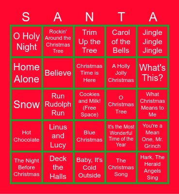 Christmas Movies Music Bingo Card