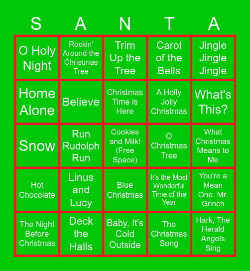 Christmas Movies Music Bingo Card