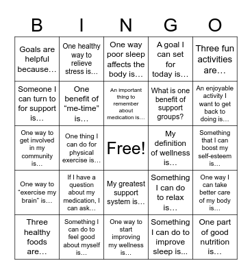 Wellness BINGO Card